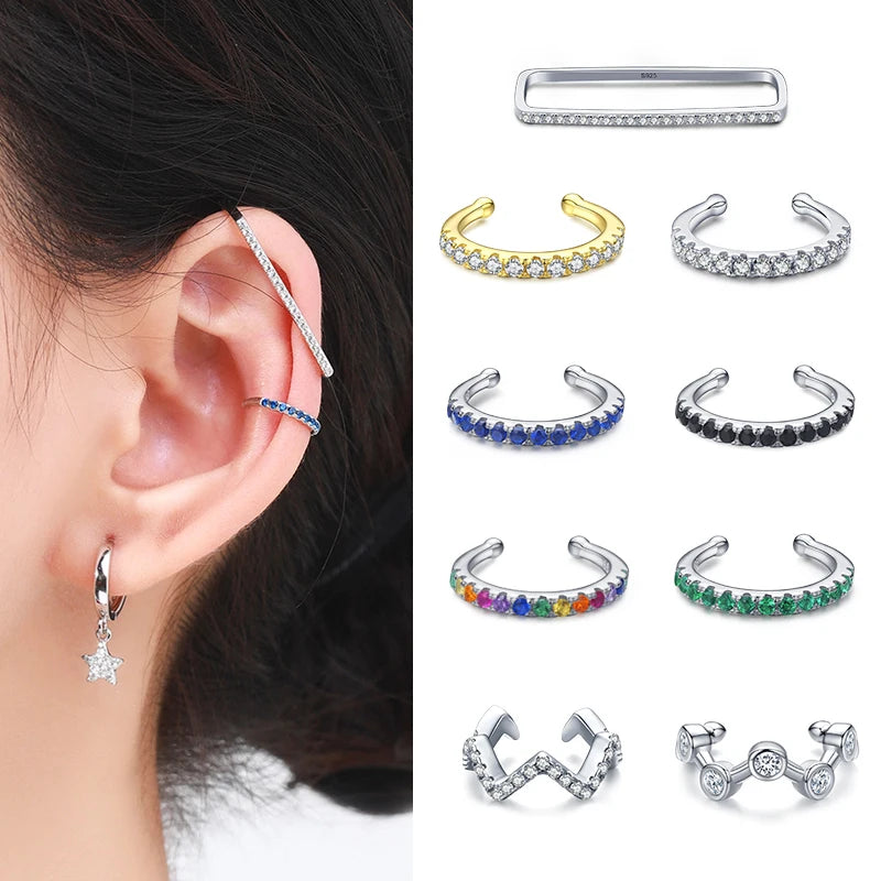 MODIAN 1 Piece Rainbow Ear Clips 925 Sterling Silver Fashion Unique Tiny Cuff Earrings For Women Girl Fine Jewelry Accessories
