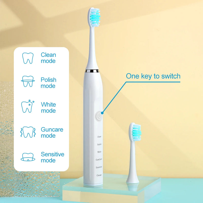 Smart Electric Toothbrush USB Rechargeable Teeth Clean Whitening Sonic Toothbrush Timing Tooth Brush With Replacement Heads