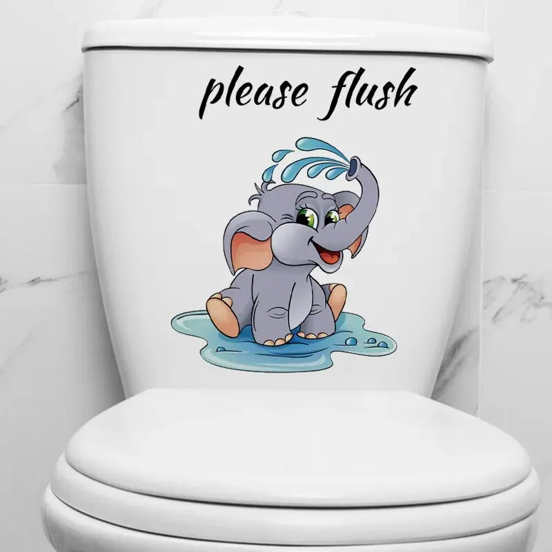 1pc Cartoon Elephant English Toilet Sticker Wall Sticker, Bathroom Decoration Wall Sticker, Self-adhesive and Removable Wall S