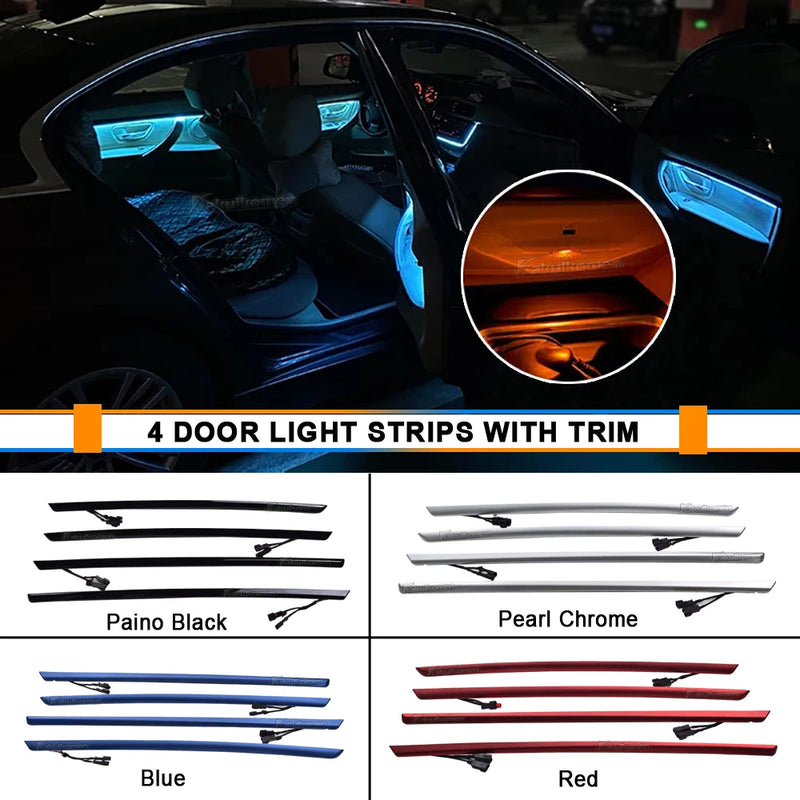 Four Interior Doors Panel LED Decorative Trims Lights With Blue And Orange Colors Atmosphere Lights For BMW 3 Series F30 12-18