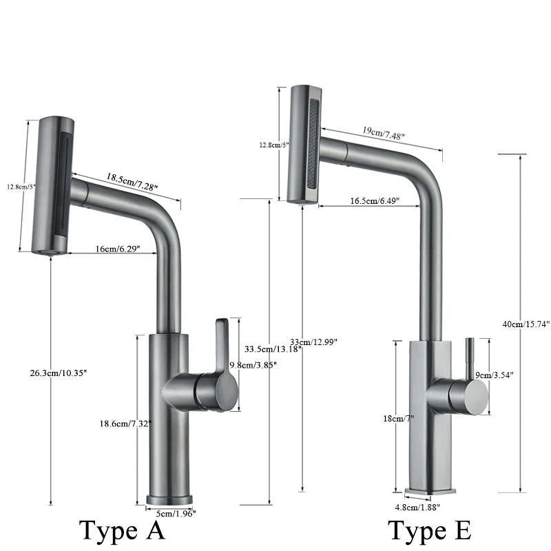 4 Modes Kitchen Faucet Gray Pull Out Waterfall Stream Sprayer Head Sink Mixer Brushed Nickle Water Tap Accessories