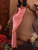 Long Bandage Dress 2022 New Women's Maxi Bodycon Dress Elegant Sexy Pink Evening Club Party Dress High Quality Summer Fashion