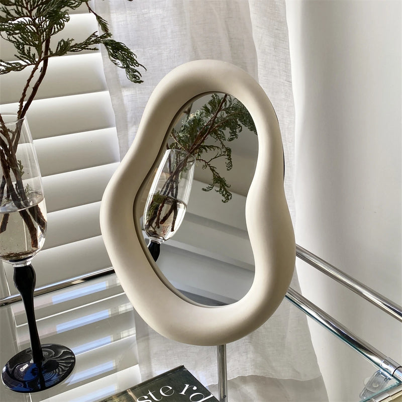 An irregular shaped ceramic makeup mirror simple design desktop decorative mirror bedroom living room dressing mirror decorative