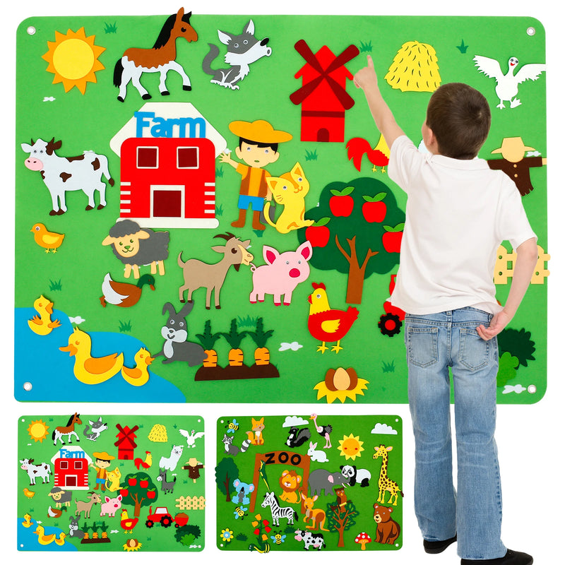 3.5Ft Farm Animals Felt-Board Story Set Children's Teaching Felt Board Early Learning Interactive Play Set Zoo Flannel Education