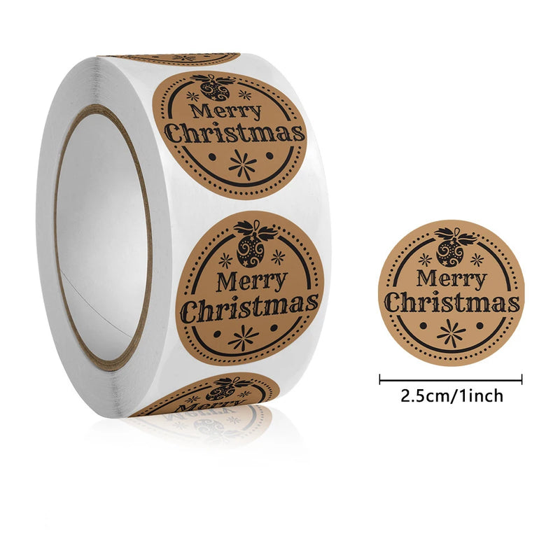 500pcs/ROLL Kraft paper Christmas stickers New Year Thank you stickers Christmas decoration for Card Gift Box Package 1inch