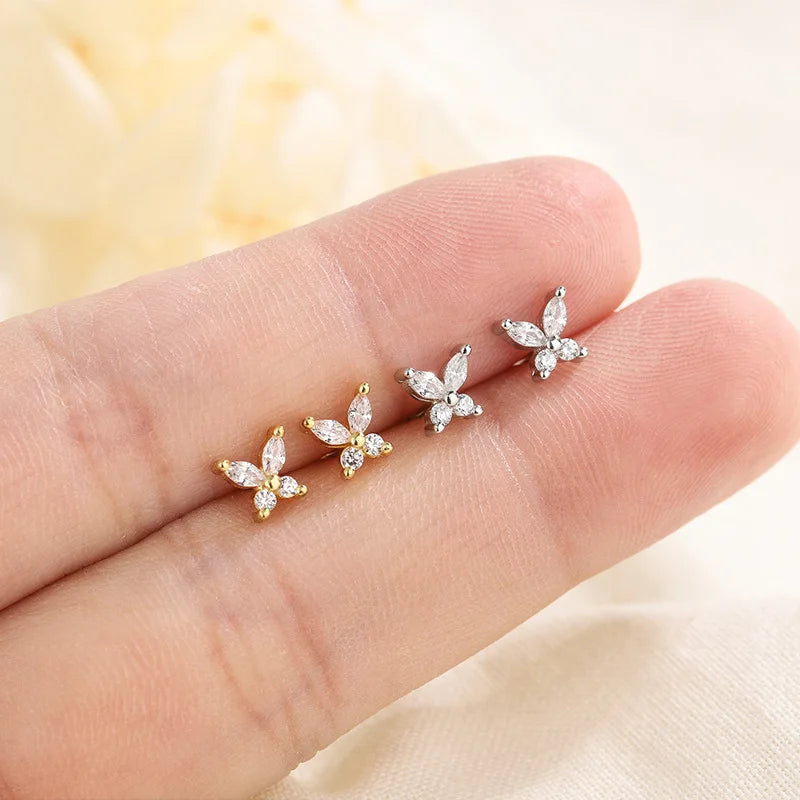 New 925 Silver Needles Minimal Earrings For Women Crystal Zircon Small Huggie Thin Cartilage Earring Girls Piercing Jewelry