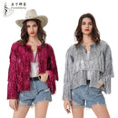 Tinsel jacket Women Coat Temperament Club Coat Long Sleeve Trendy Fashion Sequins Tassel  Jacket  festival open front  carnival