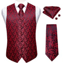 Dibangu Klassisch Rot Schwarz Paisley Herren Anzug Weste Krawatte Einstecktuch Manschettenknöpfe Set Formelle Business Weste für Herren Hochzeit