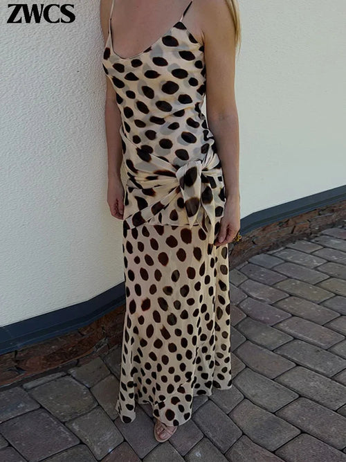 The Riva | Detachable-Scarf Polka Dot Maxi Slip Dress