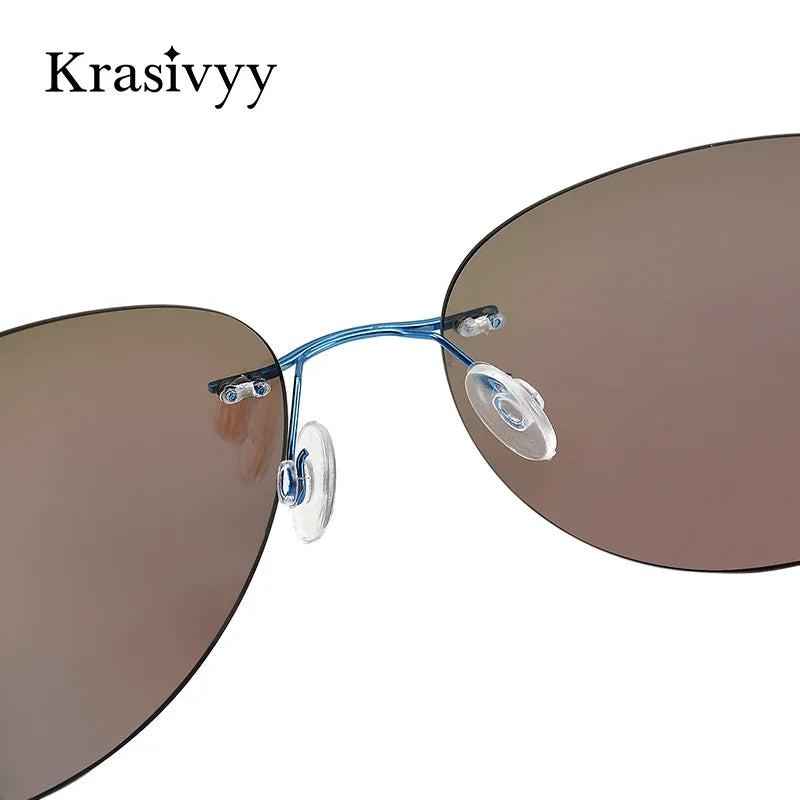 Krasivyy Rimless Polarized Sunglasses Men Pure Titanium Ultralight Oval Women Driving Sun Glasses Brand Pilot UV400 Eyeglasses