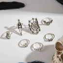 Tocona Gothic Funny Skull Spider Joint Ring Sets for Women Hiphop Silver Color Bat Cobweb Flower Party Jewelry Halloween Gift
