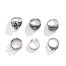 KunJoe 6pcs/set Halloween Jewelry Gothic Metal Skull Head Five Point Star Ring for Men Punk Silver Color Rings Party Gift