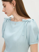 FSLE French Style Square Neck Dress for Women Bow Summer 2025 New Slim Fit Dress Midi-length 25FS12623