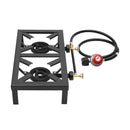Portable Camping Gas Stove Outdoor Double Burner BBQ Picnic Camp Propane Cooker Stove with Adjustable 0-10Psi Regulator Hose