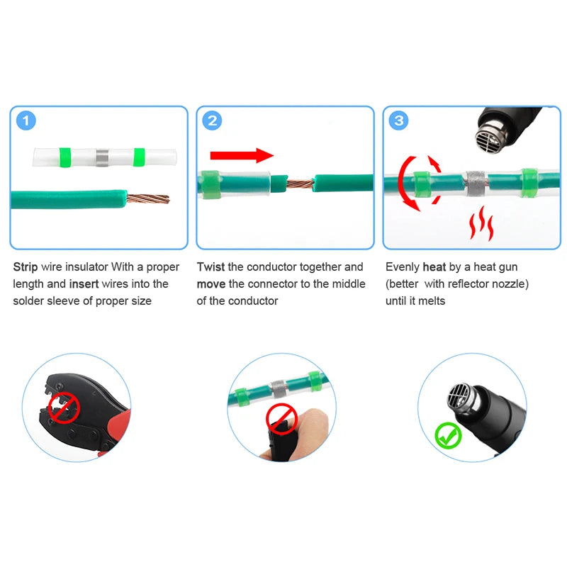 50~400Pcs Solder Seal Sleeve Wire Connectors KIT 3:1 Heat Shrink Insulated Wire Terminals Waterproof Butt Splice Connector