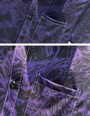 Large Size Cartoon Purple Short-sleeved Floral Shirt Men's Summer Dark Retro Hong Kong Style Handsome Hawaiian Shirt