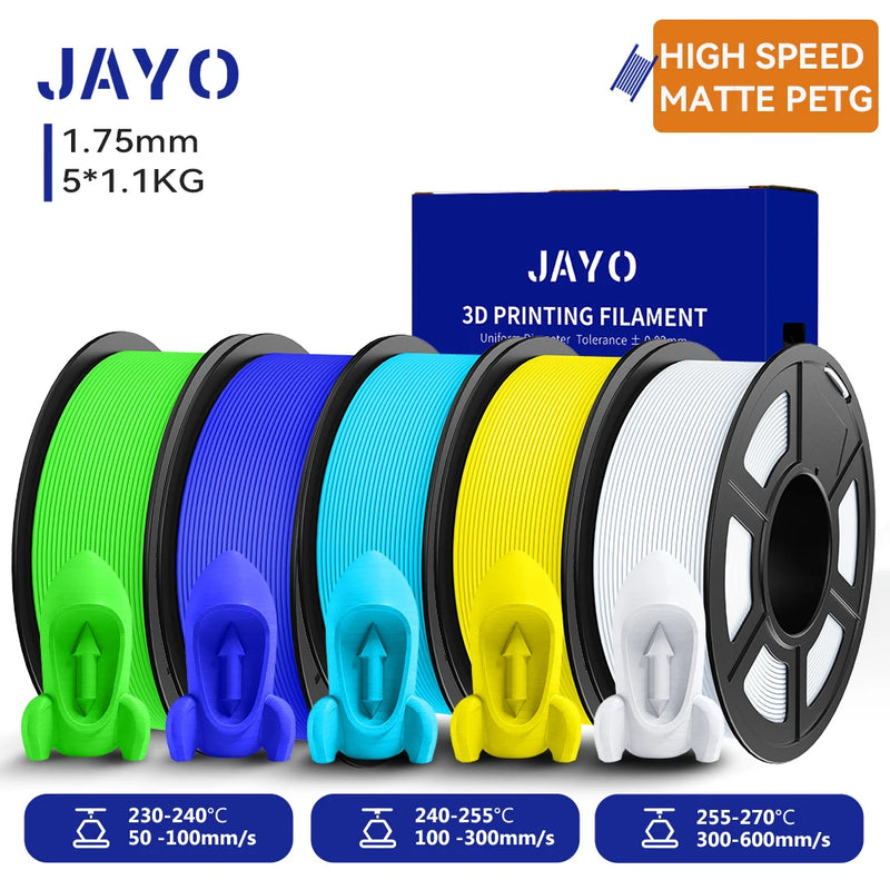 JAYO PETG 3D Filament 1.75MM High Speed PETG 3D Printer Filament 4Rolls High Flow Speedy Matte Effect 3D Printing Mateials