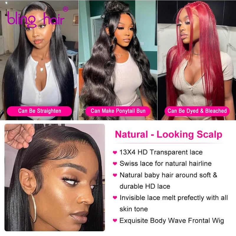 13x6 Lace Frontal Wig Straight Hair Wigs With Baby Hair PrePlucked Bleached Knots Bling Hair Human Hair Lace Front Wig