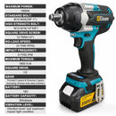 1800N.M Torque Brushless Electric Impact Wrench 1/2 inch Lithium-Ion Battery Cordless Wrench Tools For Makita 18V Battery Pins