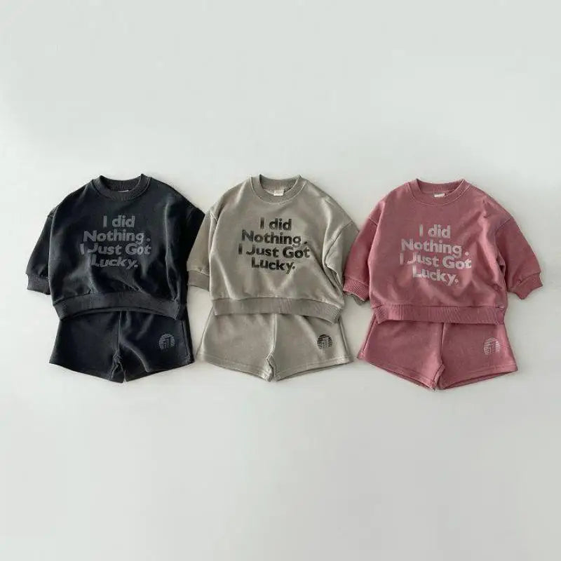 Autumn New Baby Letter Print Sweatshirt + Shorts 2pcs Suit Children Long Sleeve Clothes Set For Boys Girl Toddler Casual Outfits