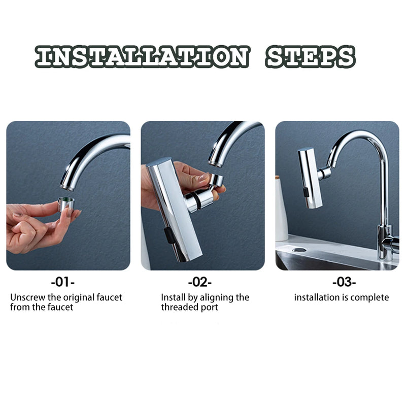 360° Rotating Waterfall Faucet Universal Splashproof Extension Kitchen Faucet Aerator Large Water Flowing Sink Tap For Bathroom