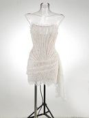 The Lace Hour | Strapless Lace-Panel Sheath Mini Dress