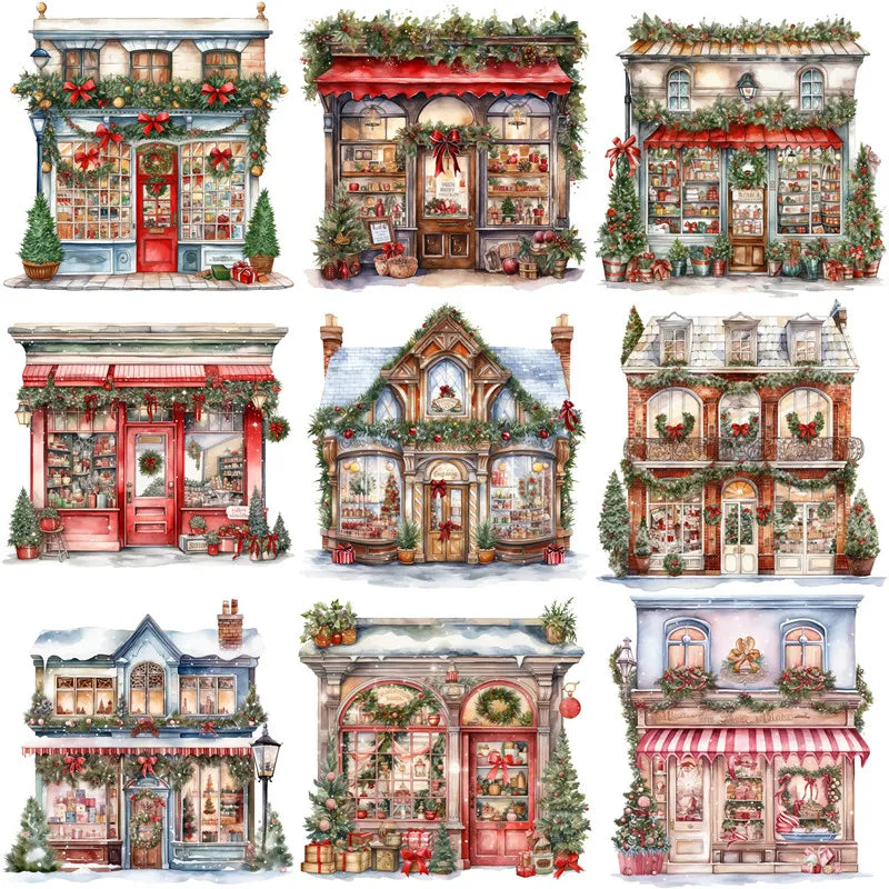 12Pcs/Pack Christmas Shop Cabin Sticker DIY Craft Scrapbooking Album Junk Journal Decorative Stickers