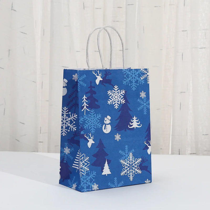 6Pcs Blue Christmas Theme Paper Gift Packing Bags Snowflake Snowman Shopping Bag for 2025 Xmas Navidad Christmas Party Deocr