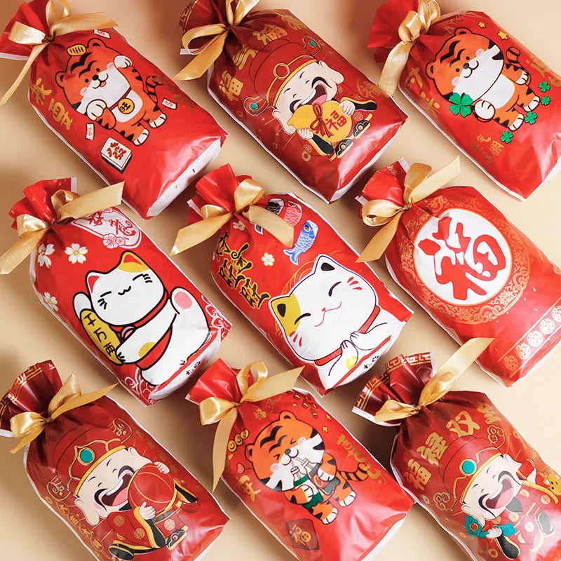 20/50pcs Christmas Candy Bags Christmas Decorations Santa Gift Bag Navidad Xmas Gift Bags Cristmas Cookies Packing Bag 15x23cm