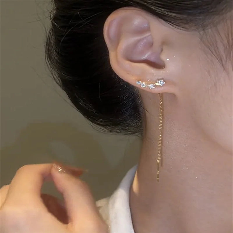 Trendy Long Wire Tassel Thread Chain Climb Star Heart Beads Pendants Drop Earrings women's Straight Hanging Earings Jewelry