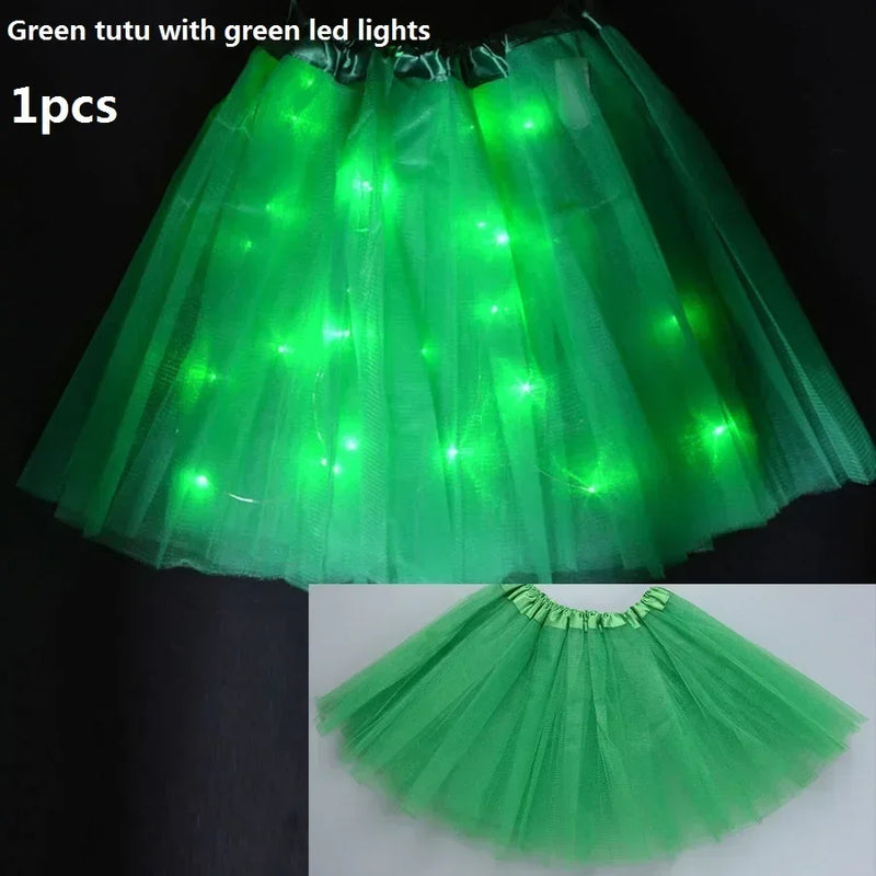 Children Kids Girls Light Up Tutu Led Skirt Glow Wreath Headband Party Birthday Luminous Costumes Christmas Halloween Festival