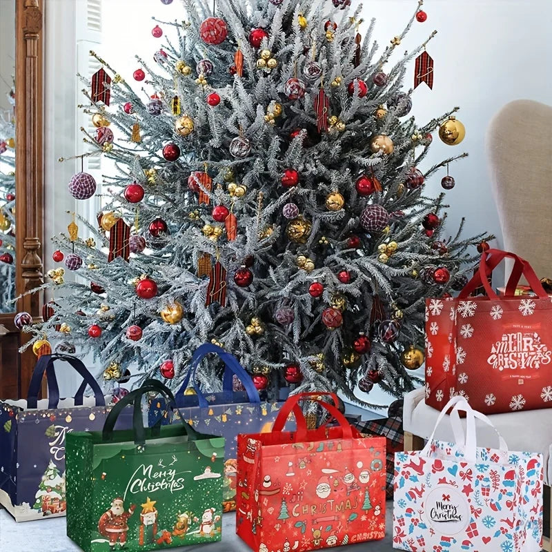 48PCS Christmas Reusable Grocery Bags, Tote Bags With Handles, Christmas Treat Bags, Multifunctional Non-Woven Bags For Gifts Wr