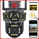 6K 12MP WiFi Surveillance Camera Outdoor Three Lens Three Screen CCTV Waterproof PTZ Mini Street Camera 360° Security Camera