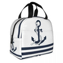 Nautical Blue Anchors With Blue And White Stripes Thermal Insulated Lunch Bags Sailing Sailor Resuable Multifunction Food Box