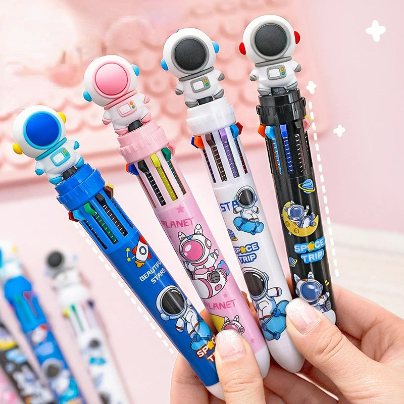 10Pcs/Lot Cartoon Astronaut 10-color Ballpoint Pen Kawaii Student 10 Colors Ball Point Pen for Writing Office School Supplies