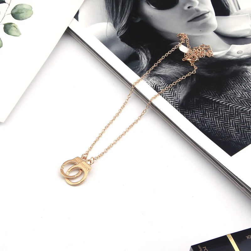 Handcuff Pendant Necklace Gold Silver Color Street Style Collar Gift For Women Friend Punk Fashion Clavicle Chain Neck Jewelry