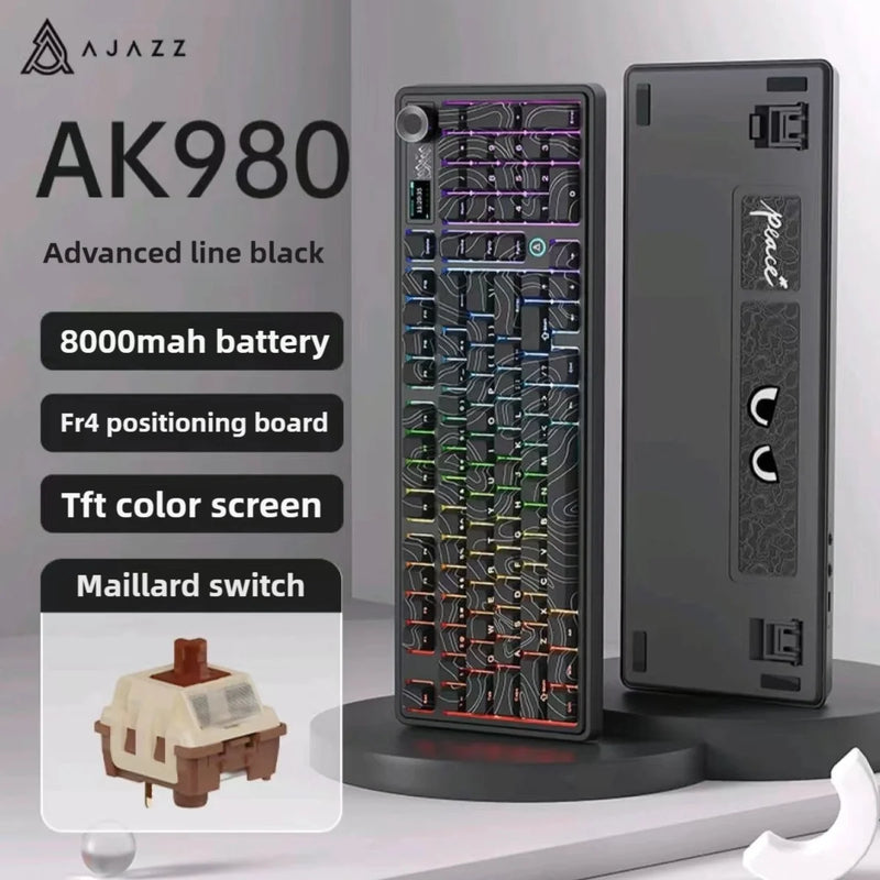 AJAZZ AK980 Mechanical Gaming keyboard, 2.9cm TFT Screen, Volume Knob, 98-Key Gasket Structure, RGB Lighting, Hot-Swappable PR4