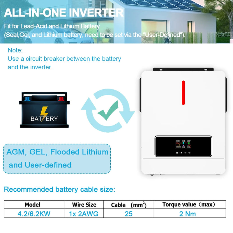 6Kw 4Kw Mppt Inverter 5kw 48V 24V Solar Hybrid Inverter 3Kw 2Kw 1Kw 220V Full Sine Solar Power Inverter Max 120A