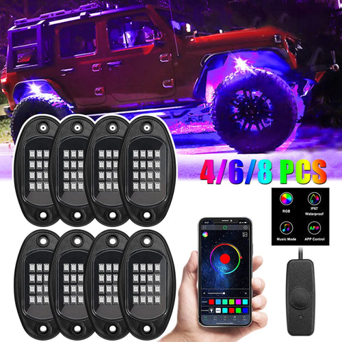 RGB LED Rock Lights 4/6/8 in 1 Fahrzeugunterbodenbeleuchtung für Jeep Offroad Truck Boot Musiksynchronisation Bluetooth APP-Steuerung Underglow