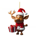 2D Acrylic Cartoon Fawn Christmas Tree Pendant Christmas Cartoon Cute Christmas Hat Fawn Print Easter Decorations