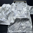 2 Pieces Print Sleepwear Faux Silk Satin Nightwear Pyjamas Fashion Casual Pajama Women Shorts Pajamas Set Ink Painting Outfits