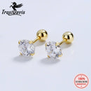 TrustDavis Real 925 Sterling Silver Fashion Shiny CZ 3/4/5/6mm Beads Screw Stud Earrings For Women Wedding Fine Jewelry DA2299