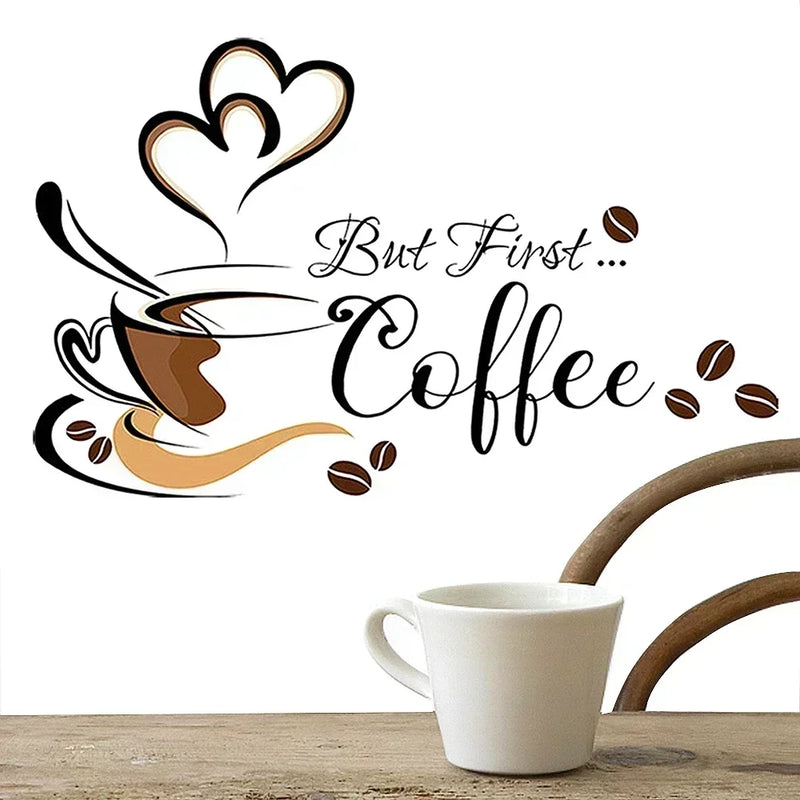Coffee Cup Pattern Wall Stickers DIY Cafe Restaurant Living Room Home Decoration Self-adhesive Hand Carved Kitchen Wallpaper