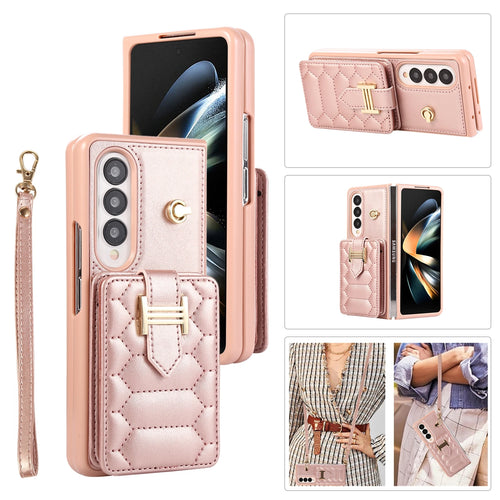 Crossbody Lanyard Phone Case for Samsung Galaxy Z Fold 5 4 3 5G Fold4 Fold3 Folio Wrist Strap Leather Card Holder Wallet Cover