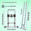Ladders Extendable Telescopic 2.6M-5M Heavy Duty Multi Purpose Straight Loft Ladder Portable Folding Stainless Steel Ladder Tool