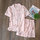 Summer new ladies pajamas suit viscose buckle comfortable man-made cotton short-sleeved shorts two-piece home service set women