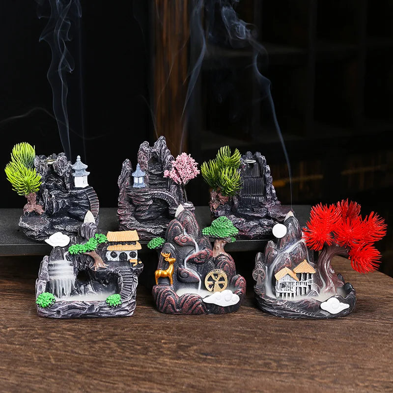 Resin Medium High Mountain Flowing Waterfall Backflow Incense Burner Home Fragrance Diffuser Creative Incense Burner Decoration