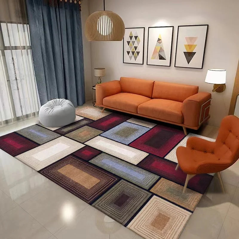 Nordic Geometric Living Room Carpet Skin-Friendly Soft Bedroom Bed Blanket Household Dirt Resistant Non-slip Mat Crystal Velvet