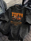 Herren Sommer T-Shirt, gewaschen, 100% Baumwolle, weicher Stoff, modischer Autodruck, Street-Trend-Stil, geeignet für tägliche Ausflüge