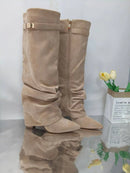 Ladies' Autumn and Winter New Pointed Knee High Women's Boots, Thick High-heeled Long Pants Boots, Fashionable Mid Rise Boots